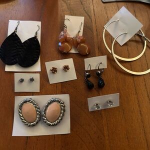 Lot of 4 Stud and 4 Dangly Earrings - Hoops, Leather, Roses, Sparkly Studs